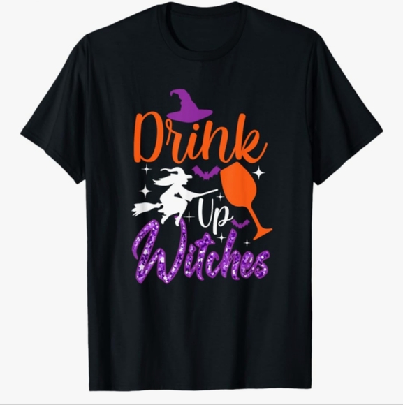 Amazon Tops - Drink Up Witches Black Short Sleeve T Shirt Size Large NWOT P2P 21 In